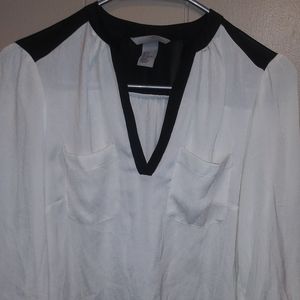 White and Black 3/4 Sleeve H+M Blouse sz6